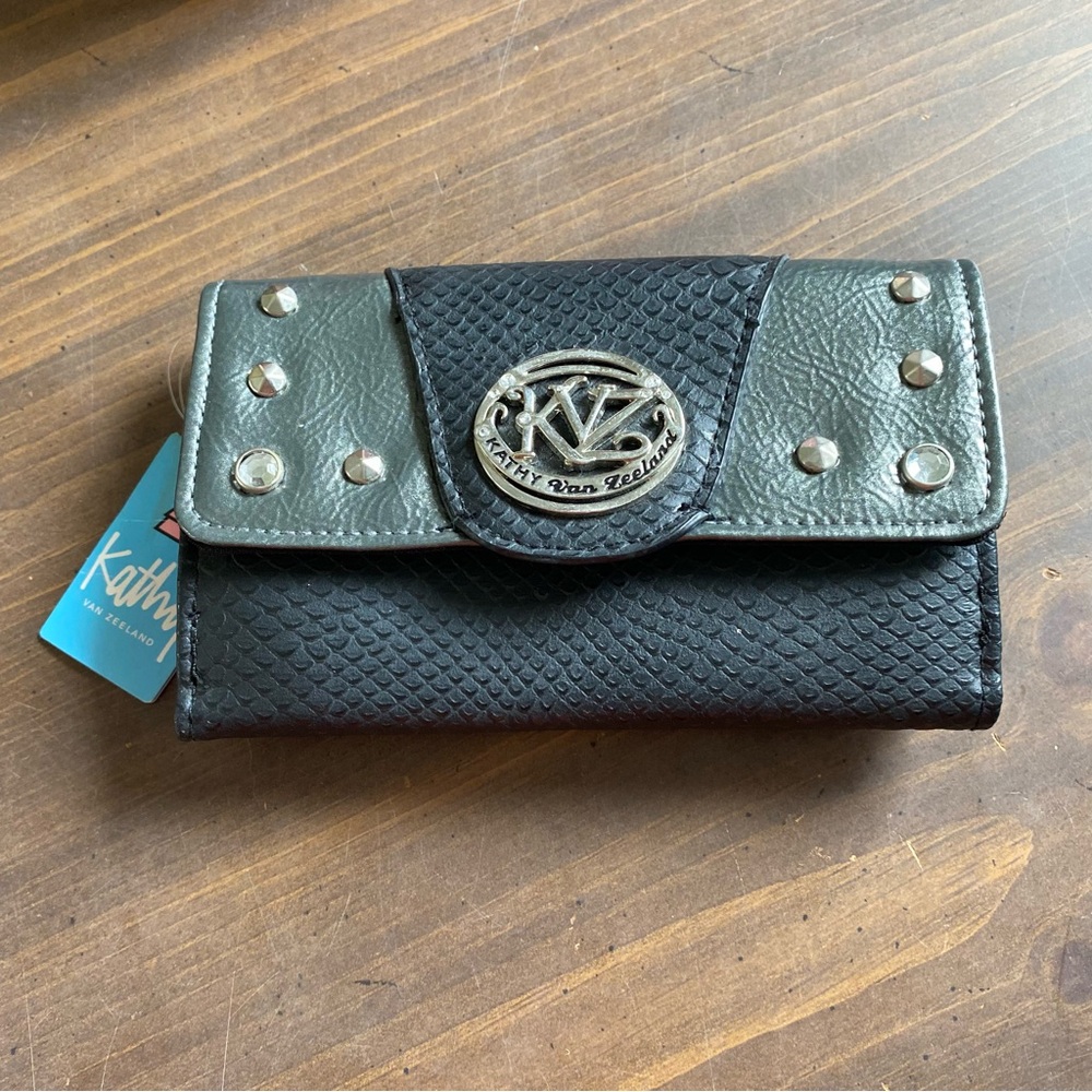 Kathy Van Zeeland Black and Gray Wallet New